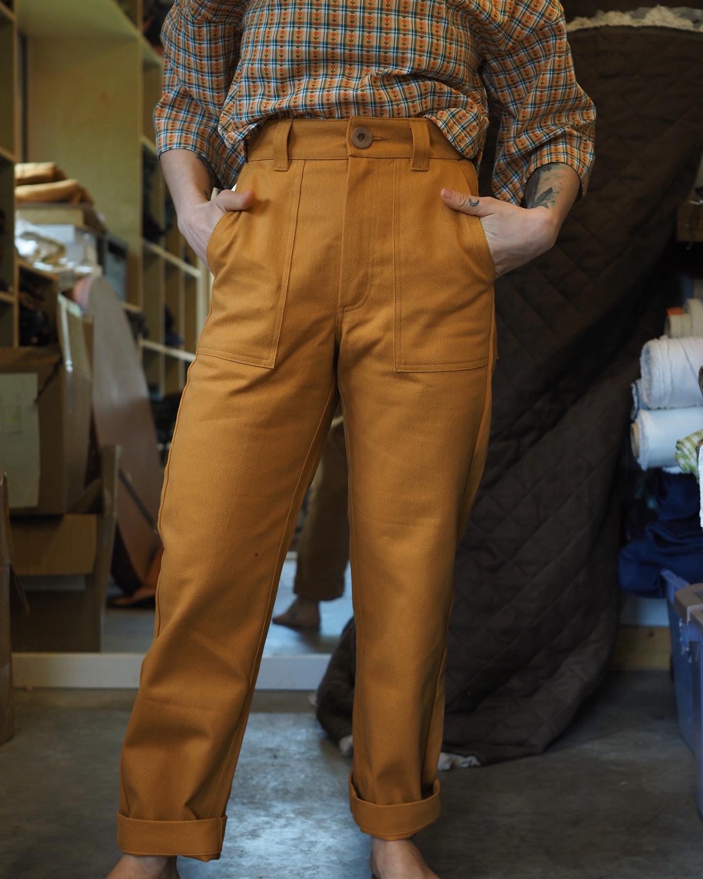 100% COTTON BRUSHED BULL DENIM - CAMEL