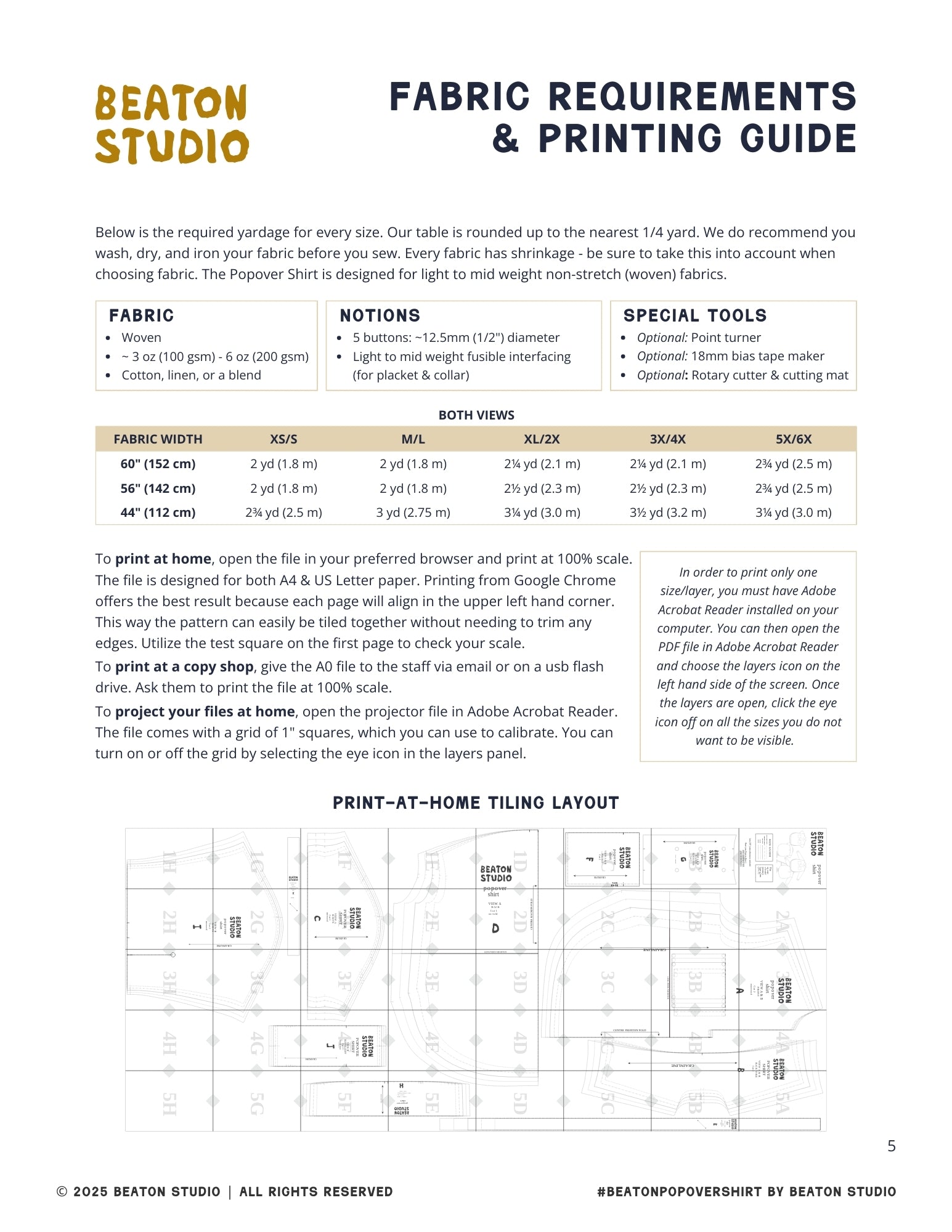 POPOVER SHIRT - PDF PATTERN – BEATON